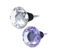 Toyvian 2Pcs Crystal Wine Bottle Stoppers with Metal and Airtight Decorative Beverage Plugs for Kitchen Bar Party Easy to Use and Reusable Assorted Transparent and Purple Colors