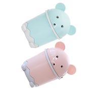 Toyvian 2Pcs Desktop Flip-Top Garbage Cans, Thickened Cartoon Trash Buckets for Bathroom and Living Room, Blue Pink Household Desk Trash Bins, Convenient Office Accessory