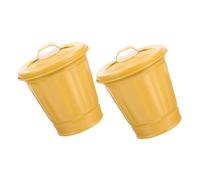 Toyvian 2pcs Desktop Trash Can with Lid Small Retro Waste Container and Pen Holder for Office Kitchen Bedroom Compact Storage Bucket for Tabletop Use Portable and Space-saving Design