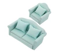 Toyvian 2pcs Dollhouse Couch with Pillows Vintage Armchair Light Green Soft Fabric Upholstery for Living Room Scene Decoration for All Ages Versatile Display
