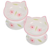 Toyvian 2pcs Elevated Cat Bowls Ceramic Raised Pet Feeders with Stable Base Non Slip Design for Convenient Eating Tilted for Comfort for Cats and Kittens