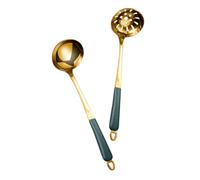 Toyvian 2pcs Gold Hot Pot Soup Spoon and Slotted Colander Heat-Resistant Silicone Kitchen Serving Utensils for Home Restaurant Hotel Use