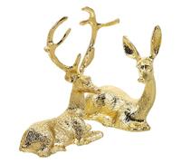 Toyvian 2pcs Golden Metal Reindeer Statue Ornaments for Easter Decorations and Study Room Desktop Decor with Modern Adorable Cartoon Style Mini Ornament