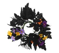 Toyvian 2pcs Gothic Halloween Candle Holder Rings with Artificial Maple Leaf Floral Wreaths for Fall Thanksgiving Table Centerpiece Decor