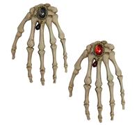 Toyvian 2pcs Halloween Skeleton Claw Hair Clips with Red Gemstone Decor Plastic Skull Hand Hairpins for Party Costume Accessories