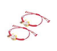 Toyvian 2pcs Handmade Braided Rope Couple Bracelets with Bell, Adjustable Yellow Protection String Wristbands for Feng Shui Luck, Student Friendship Hand Chain Set