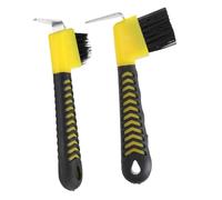 Toyvian 2PCS Horse Hoof Pick with Stiff Brush for Horseshoe Cleaning and Grooming Dual Function Hoof Hook Tool for Dirt Removal Suitable for Horses and Boot Tread Cleaning Random Color