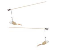 Toyvian 2pcs Interactive Cat Teaser with Plume and Bell Wooden Fishing Pole for Indoor Cats Self Entertainment to Promote Activity and Reduce Boredom