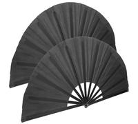 Toyvian 2pcs Large Folding Hand Tai Chi Fan Black Plastic Bone Portable Handheld Fans for Stage Performance and Festival Use