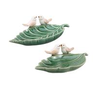 Toyvian 2pcs Leaf Shaped Ceramic Birdbath Bowls for Outdoor Use, Smooth Glazed Surface and Nonslip Design, for Hummingbird and Bird Watching on Balcony Or Garden Year