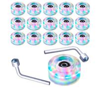 Toyvian 2pcs Light up Roller Skate Wheels with Bearings, Pu Quad White | Two Row Structure, Secure Fit and Stability, Glowing Effect, Includes Wrench for Roller Skates