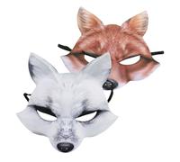 Toyvian 2pcs Lightweight EVA Fox Half Face Mask for Masquerade Party and Cosplay Elegant Animal Costume Accessory with Flexible Band for Halloween and Carnival Celebrations Brown White