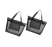 Toyvian 2pcs Mesh Beach Tote Bag Set with Large Capacity, Black Mesh Handheld Pool Bag for Women, Lightweight Breathable Grocery and Travel Tote