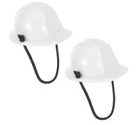 Toyvian 2Pcs Mini Construction Helmet for Pets, Compact Dollhouse Hard Hats with Spring Strap, White Miniature Safety Headgear for Small Animals and Party Decor