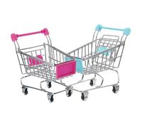 Toyvian 2pcs Miniature Grocery Cart with Plastic Iron Build for Role Play | Cute Desk Decor, Dual-use Storage for Buttons and Jewelry, Classroom Pretend Shop Use