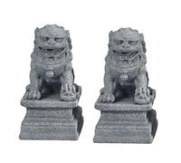 Toyvian 2Pcs Miniature Guardian Lion Statues Sandstone Tea Table Decor for Plant Pots and Micro Landscape Gardening for Bonsai and Indoor Outdoor Ornamentation