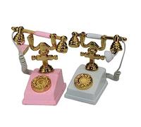 Toyvian 2Pcs Miniature Vintage Phone Model Small Metal Alloy Micro Phone Ornaments for Creative DIY Fairy Garden and Desktop Decoration Pink White