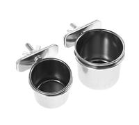 Toyvian 2pcs Parrot Feeder Cups Stainless Steel Bird Cage Food Holder Clamp Holder Coop Cup for Birds Feeding Supplies