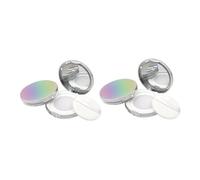 Toyvian 2PCS Portable Loose Powder Storage Boxes Flip Lid and Elastic Net, Ultra-thin Electroplated Rainbow Compact Powder Cases Puff, Suitable for Travel and Makeup Storage