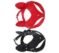 Toyvian 2pcs Punk Style PU Leather Cat Ear Mask for Women Comfortable Lightweight Masquerade Eye Accessory for Halloween Party Cosplay Fit Black and Red