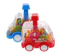 Toyvian 2pcs Push Car for Transparent Gear Vehicle with Colored Accents Compact for Easy Grip Friction Powered Push to Go Non Electronic Montessori Learning Blue and Red