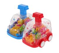 Toyvian 2pcs Push Car Friction with Transparent Colorful Gears Press to Go Pull Back Vehicle for Montessori Educational Play Indoor Outdoor