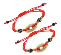 Toyvian 2pcs Red Rope String Bracelets Chinese Coins for Protection Adjustable Braided String Coin Bracelets for Women