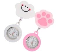Toyvian 2pcs Retractable Silicone Nurse Pocket Watch with Stretchable Clip Back Safe Medical Fob Watches for Nurses Cute Smile Cloud Pink Cat Paw Designs