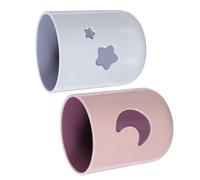 Toyvian 2pcs Reusable Toothbrush Cup 420ml with Childfriendly Grip and Integrated Storage Solution, Plastic Bathroom Tumbler with Curved Sides and Frosted Look, for Home and Travel Use