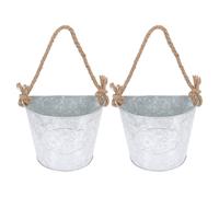 Toyvian 2pcs Rustic Wall Mounted Flower Pots in Silver Iron with Hemp Rope, Compact Support for Hanging Planters, for Orchids and Ferns, Wall Decor for Outdoor Garden and Country Style