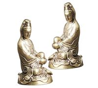 Toyvian 2pcs Small Antique Brass Yin Statues with Carved Details Stable Base Tabletop Ornament for Spiritual Home Decor and Buddha Figurines Display