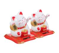 Toyvian 2pcs Solar Lucky Cat Fortune Cat Car Decor Waving Crafts Japanese Figurine for Car Window Tabletop