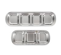 Toyvian 2pcs Stainless Steel Pet Fodder Plates with Three and Four Grids, Easy to Clean Multi-grid Feeding Trays Suitable for Small Animals