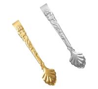 Toyvian 2Pcs Stainless Steel Sugar Tongs with Embossed Rose Design Multi-Functional Ice Cube Clips for Coffee and Party Use Anti-Skid Portable Bar Tools in Gold and Silver