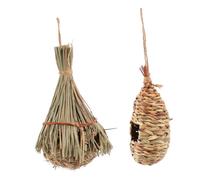 Toyvian 2Pcs Straw Bird House Drop Shaped Bird Nest Decor for Outdoor Garden Hanging Ornament Comfortable Grass Material for Birds