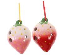 Toyvian 2pcs Strawberry 6-hole Ceramic Ocarinas for Children Beginner Wind Instruments with Lanyard, Creative Fruit Modeling Practice Ocarina Set for Boys and Girls and Students Random Random Color