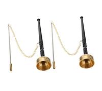 Toyvian 2pcs Tibetan Buddhist Hand Call Bell Wooden Handle Yin Qing Adornment for Meditation Prayer and Yoga Crisp Sound Copper and Construction