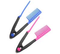 Toyvian 2pcs V-shaped Hair Straightening Comb for Women Hair Styling DIY Tool Plastic Material Blue Colour Suitable for Home and Salon Use