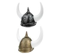 Toyvian 2pcs Viking Horn Hat Mens Costume Helmet Halloween Medieval Party Accessory Cosplay Headpiece