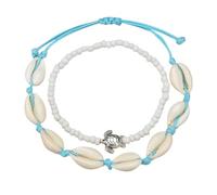 Toyvian 2Pcs Vintage Anklet Set Turtle and Shell Beads, Adjustable White Ankle Chains for Women, Creative Beach Style Ankle Jewelry and Foot Decoration