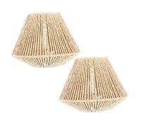 Toyvian 2pcs Vintage Boho Woven Rattan Lamp Shades Handwoven Faux Paper Rope Pendant Light Covers for Dining Tea Restaurant Soft Ambient Lighting