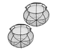 Toyvian 2Pcs Vintage Metal Mesh Egg Holder Basket Wire Kitchen Storage Bins for Eggs Fruits Vegetables with Rustic Black Finish for Farmhouse Decor and Market Shopping