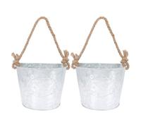 Toyvian 2pcs Vintage Rustic Iron Hanging Flower Pots with Hemp Rope, Multi-plant Functionality Wall Planters for Indoor and Outdoor Use, Compact Balcony Plant Wall Decor