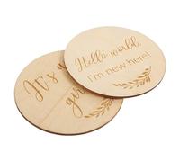 Toyvian 2Pcs Wooden Baby Milestone Cards Round 10cm Slices Hand-Crafted Circles for Newborn Growth Commemoration and Announcement