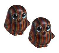 Toyvian 2Pcs Wooden Carving Penguin Keychain Charm with Blue Inlay Eyes, Rainbow Wood DIY Pendant for Key Hanging Adornments and Car Decoration