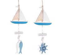 Toyvian 2pcs Wooden Fish Wall Hanging Decorations Beach Theme Home Accessories Pendants Marine Style Crafts with Sailing Rudder and Sailboat Fish Design