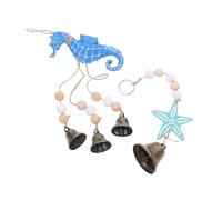 Toyvian 2pcs Wooden Wind Chimes Mediterranean Style Rustic Sea Horse and Sea Star Coastal Wall Decor for Indoors and Outdoors with Metal Bells Nautical Beach Ornament for Lounge Balcony
