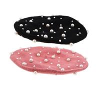 Toyvian 2pcs Wool French Beret Hats for Women with Pearl Beaded Details Breathable Vintage Caps for Autumn Winter Comfortable Fit for Casual and Formal Wear Black and Pink
