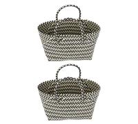 Toyvian 2pcs Woven Basket Woven Storage Basket Large Capacity Black Pp Portable Tote Bag with Handle for Outdoor Snacks and Fruit Storage