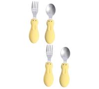 Toyvian 2sets Utensils Set Short Handle Spoon Fork for Boy Girl Training Feeding Tools Adorable Design Non- Grip